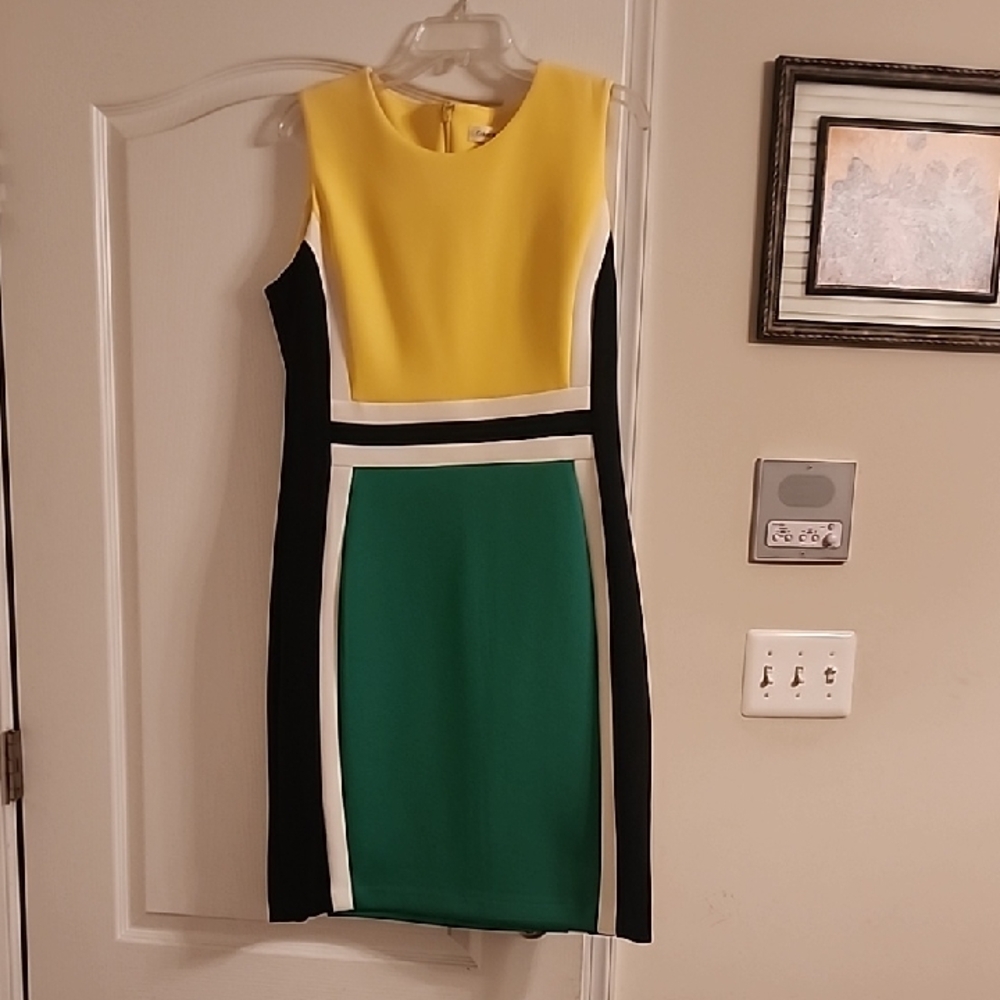 Brand NEW Calvin Klein Yellow, Green, and Black Mini Dress